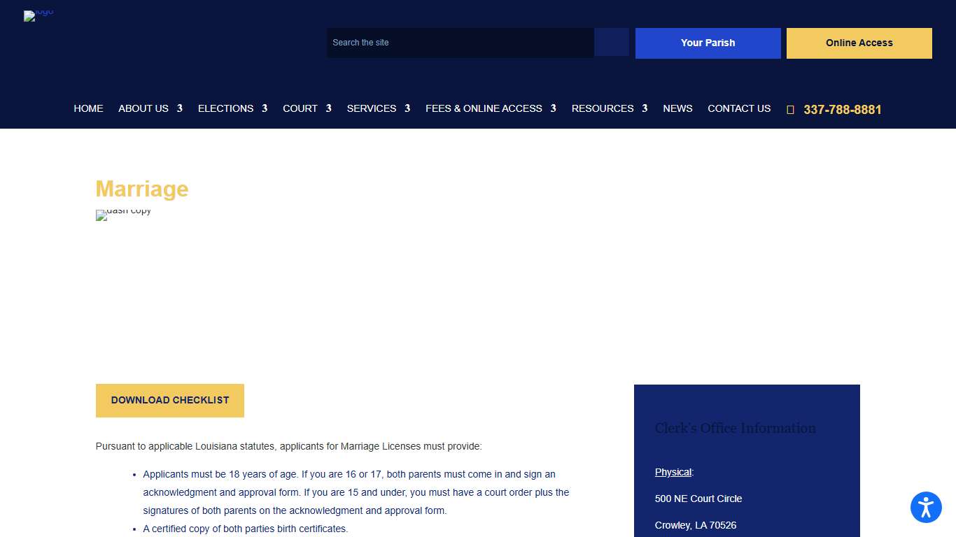 Marriage Acadia Parish Clerk of Court